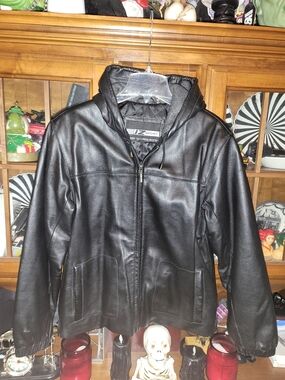 IZ Sport Black 100% Leather Zip Hoodie Jacket